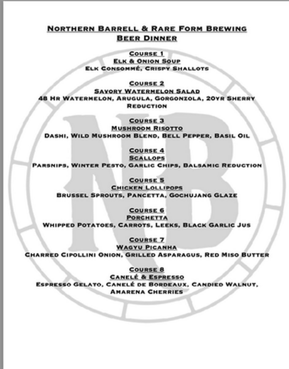 Northern Barrell & Rare Form Brewing Beer Dinner Jan 28, 2023